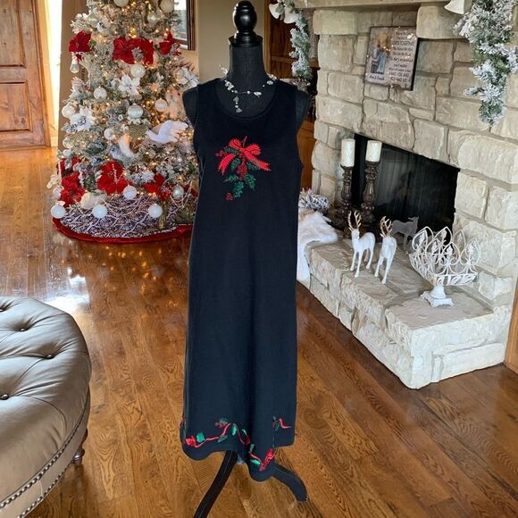 Westbound Vintage Christmas Sweater Dress Embroidery Mistletoe - Picture 1 of 12